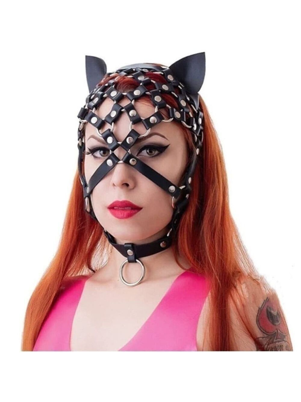 🆕 Black Leather Fetish Masquerade Face Mask Slave Bondage BDSM Costume Cosplay